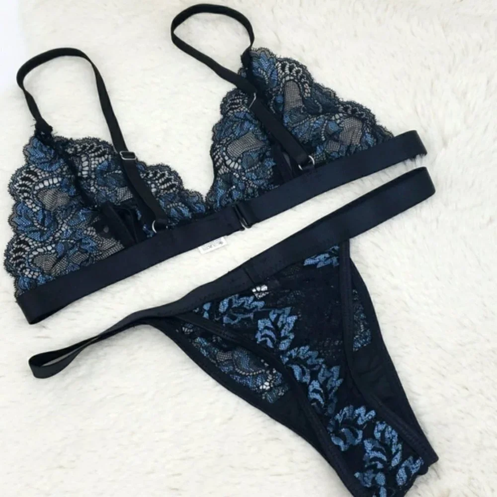 Black Sexy Erotic 2 Piece Lace Lingerie Set